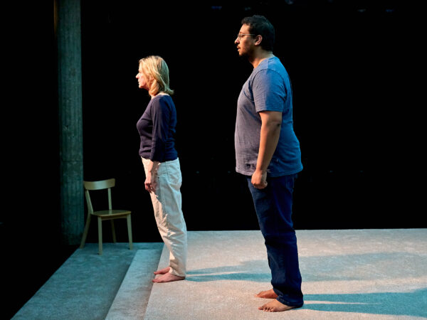 Lucy Black (Jane) and Irfan Shamji (Ash) in _The Cord_ at Bush Theatre. Photo By Manuel Harlan.