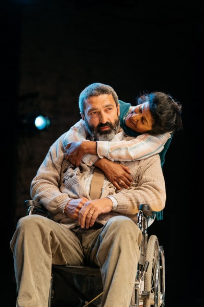 Selva Rasalingam (Older Rasik) and Nila Aalia (Older Jyoti) in An Adventure at the Bush Theatre © Helen Murray
